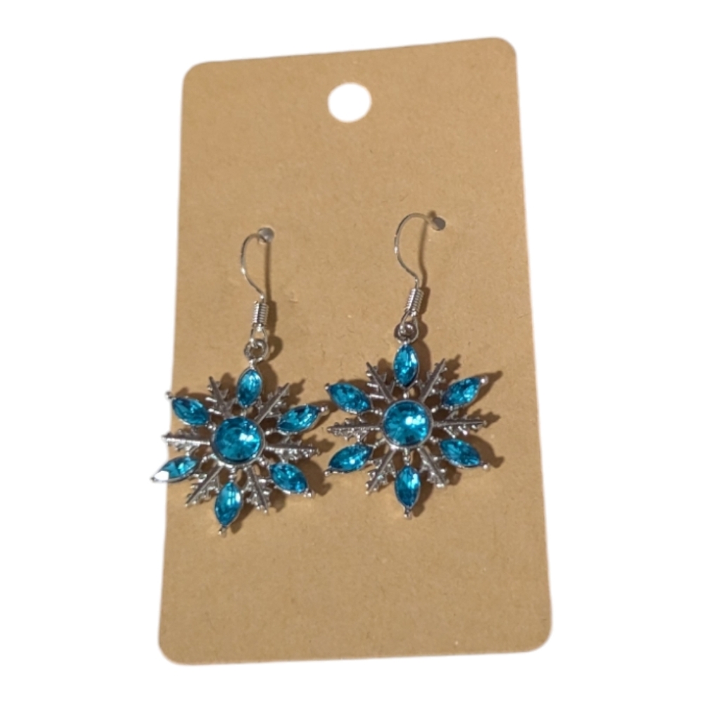 Turquoise Blue Snowflake Dangle Earrings Christmas Holidays NEW A-015